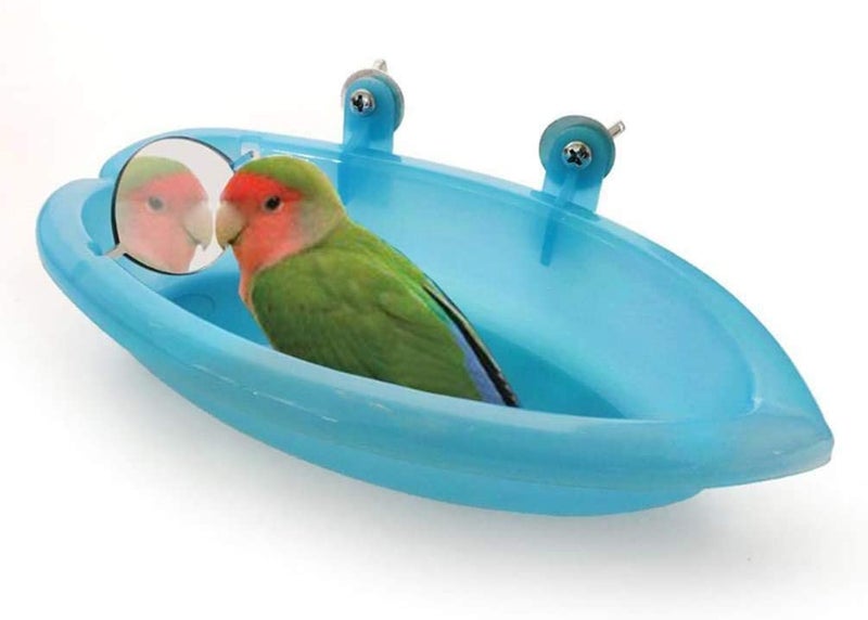 Litewoo Bird Bathtub with Mirror Toy Shower Tub Bathtub Cleaning Tool Plastic Durable Adorable Odorless for Small Parrot Parakeet Cockatiel Conure Lovebird Finch Budgie Canary Cage Accessories (A) - Image 1